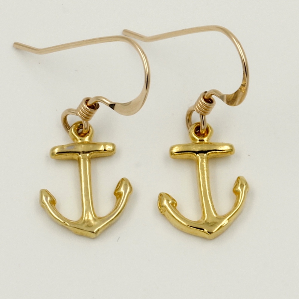 14k Nautical Anchor Hook Earrings